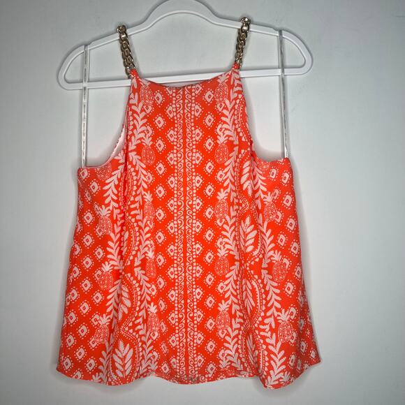 Lilly Pulitzer Orange Silk Joannah Chain Strap Pineapple Top Size 8 - Picture 7 of 8